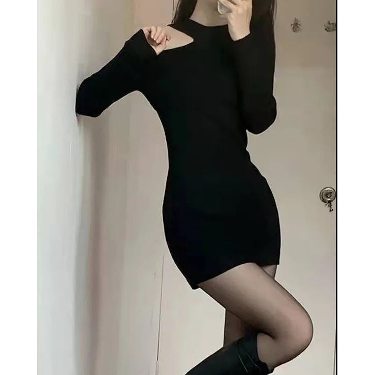 Bodycon Sheath Dress With Off The Shoulder Knit Design