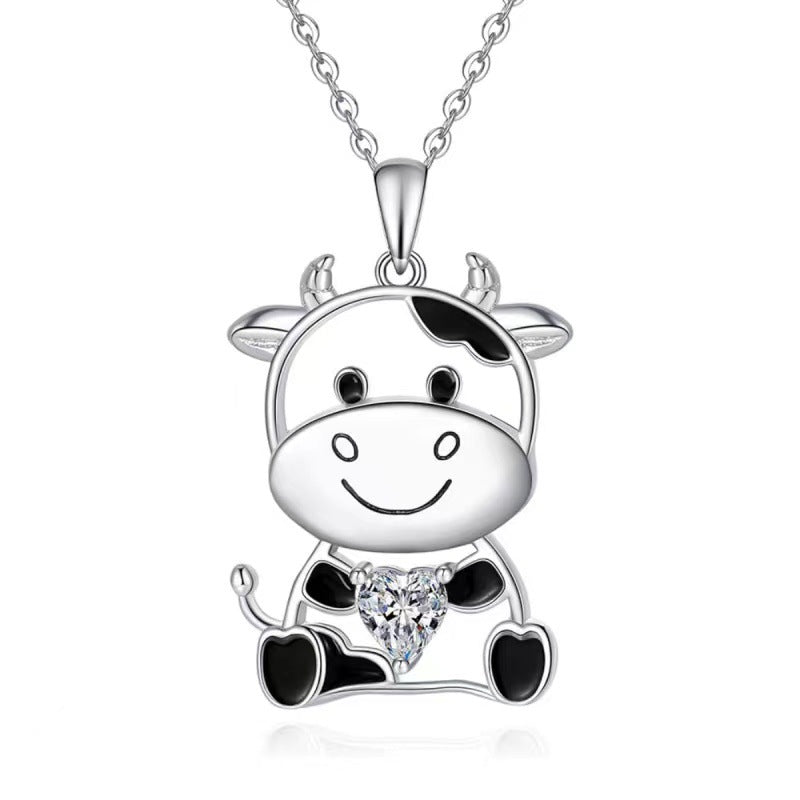 European And American Cartoon Cow BABY HUG Heart-shaped Gem Pendant Necklace