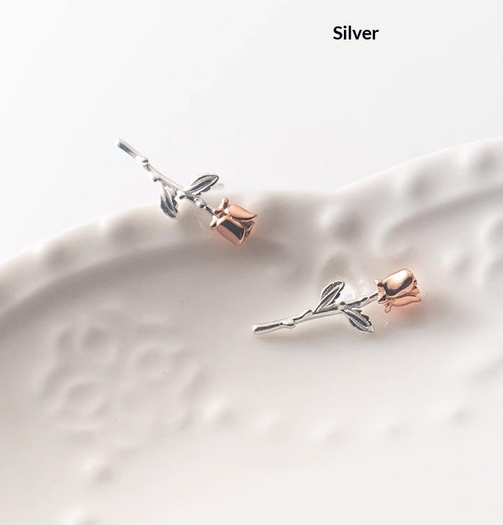 Silver Flower Stud Earrings A Sweet Rose Design For A Delicate Charming Look