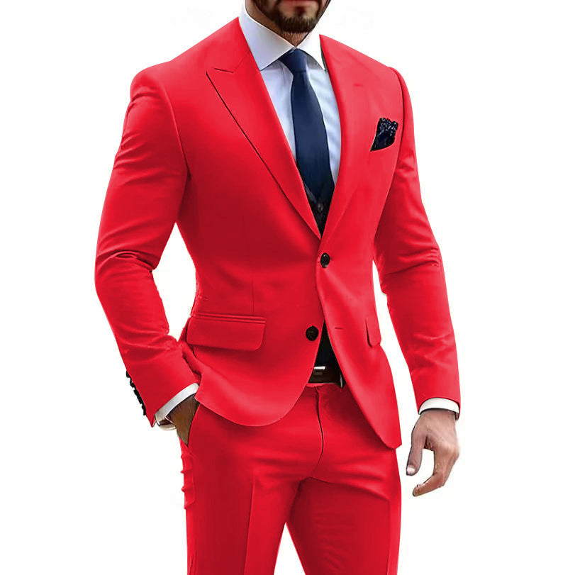 Mens Formal Business-Casual Slim-Fit Two-Piece Suit For Meetings