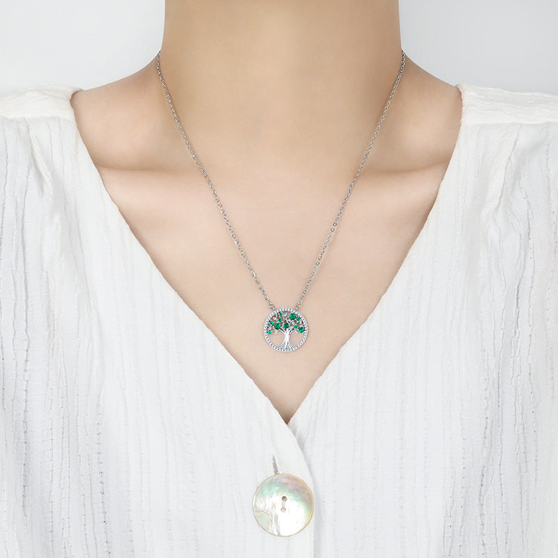 Womens Hollow Color Zircon Tree Of Life Necklace