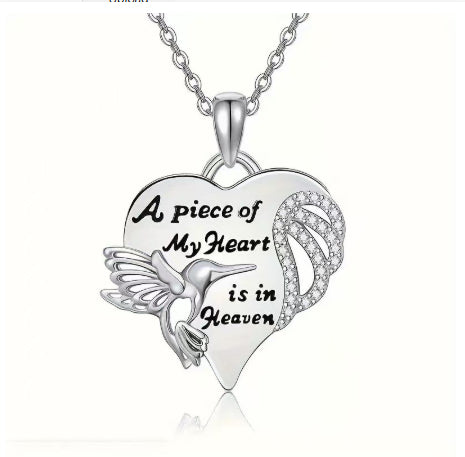 Hummingbird Diamond-Encrusted Heart Necklace A Stylish Versatile Pendant Necklace