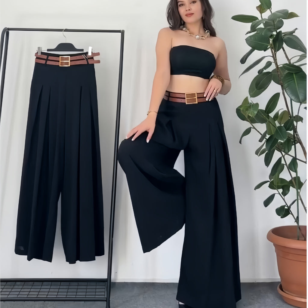 Womens Stylish High-waisted Wide-leg Pants With An Elasticized Back Waist