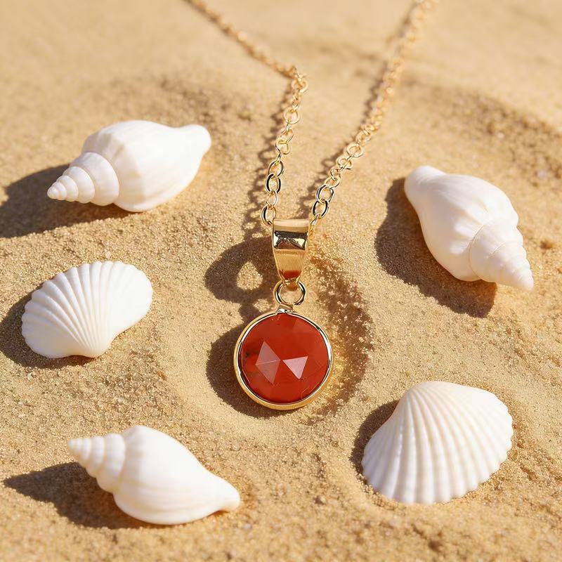 Fashionable Rhombus-shaped Teardrop Necklace With Red Inlaid Stones