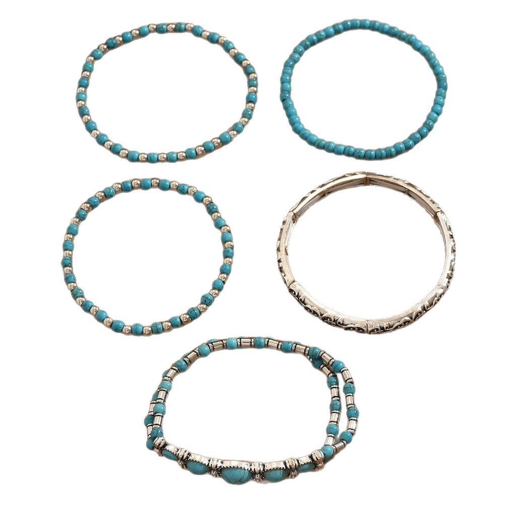 Beaded Bow Bracelet Set Vintage Turquoise Bracelet 5-Piece Set