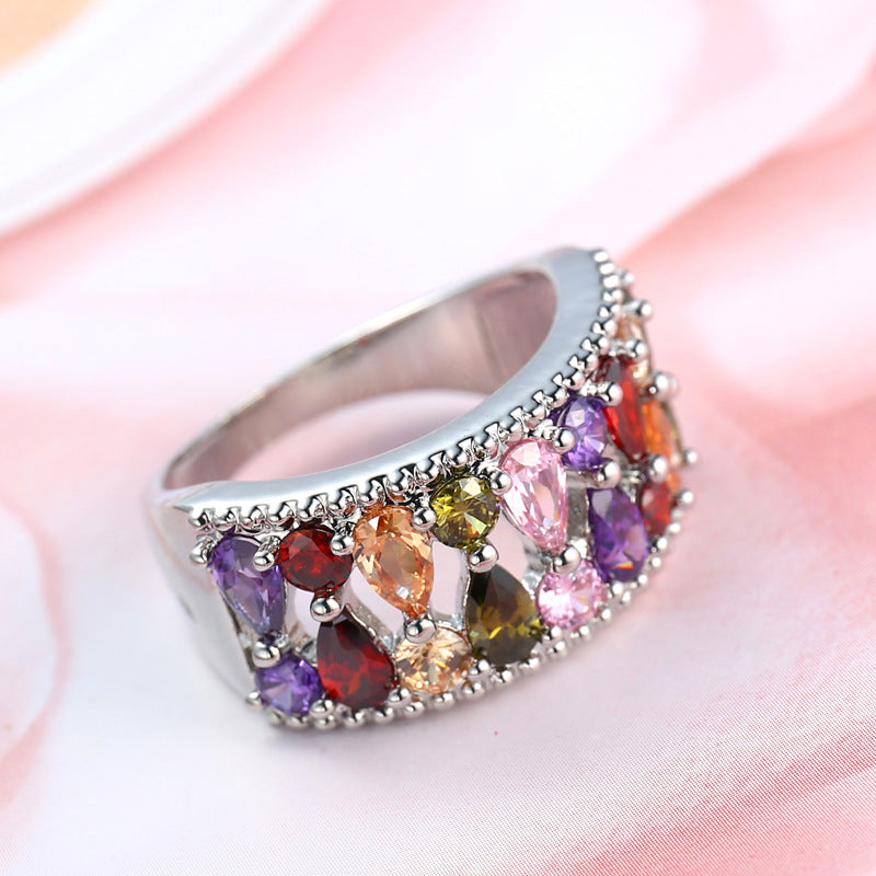 Stylish And Colorful Zircon Ring
