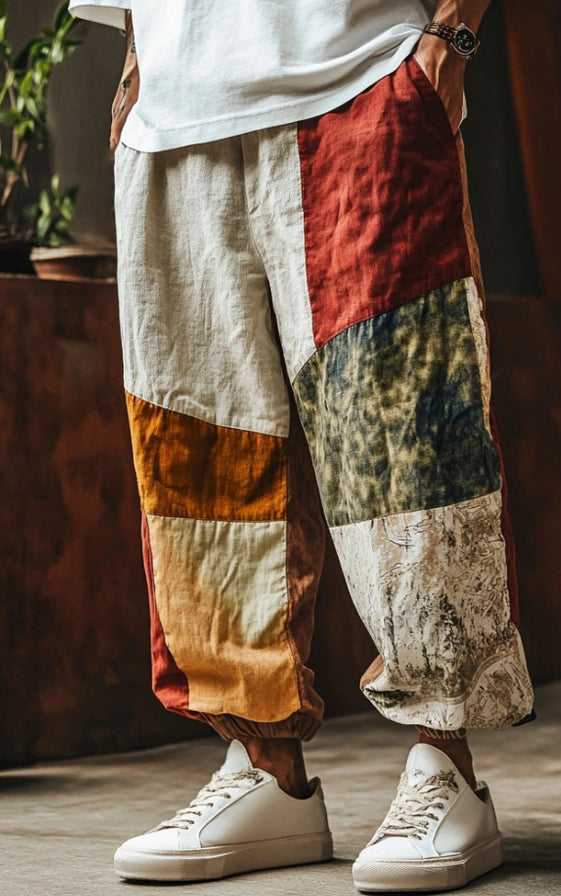 Mens Casual 3D-Printed Loose Straight-Leg Pants