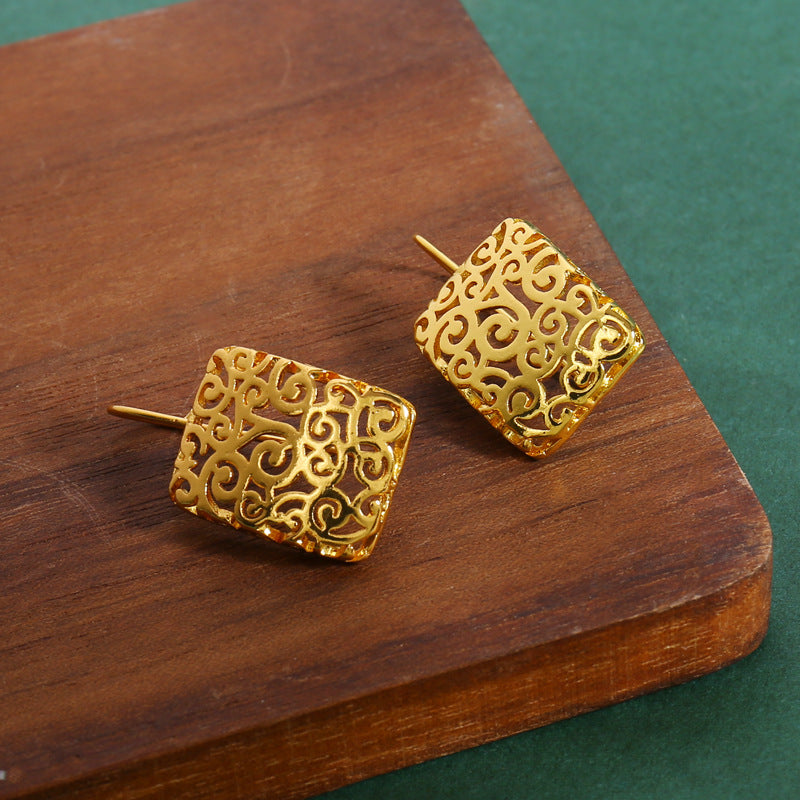 Hollow-out Creative Square Carved Openwork Ear Hooks Women's Fashion Commuter Earrings