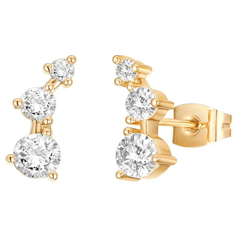 Simple Curved Sparkling Zircon Stud Earrings With Pave-set Stones