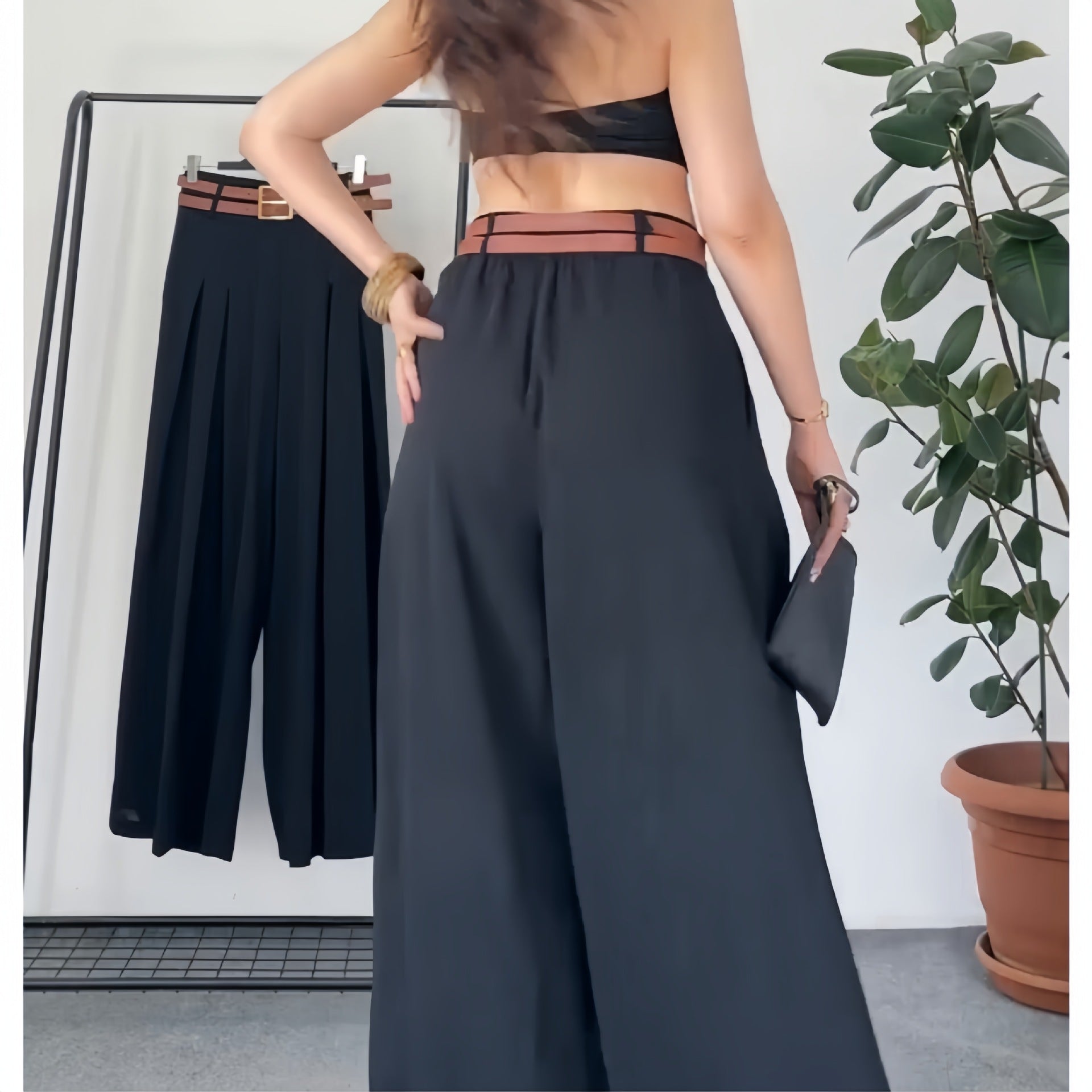 Womens Stylish High-waisted Wide-leg Pants With An Elasticized Back Waist