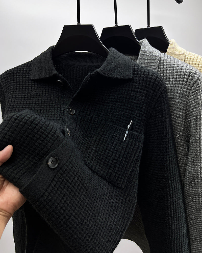 Casual Solid-Color Pocket Lapel Knit Sweater Coat