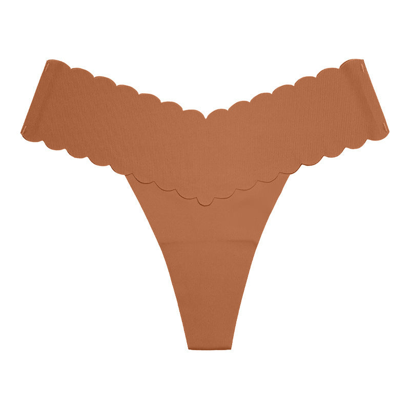 Plus-size Wavy-edged V-shaped Breathable Cotton-crotch Fitness Thong