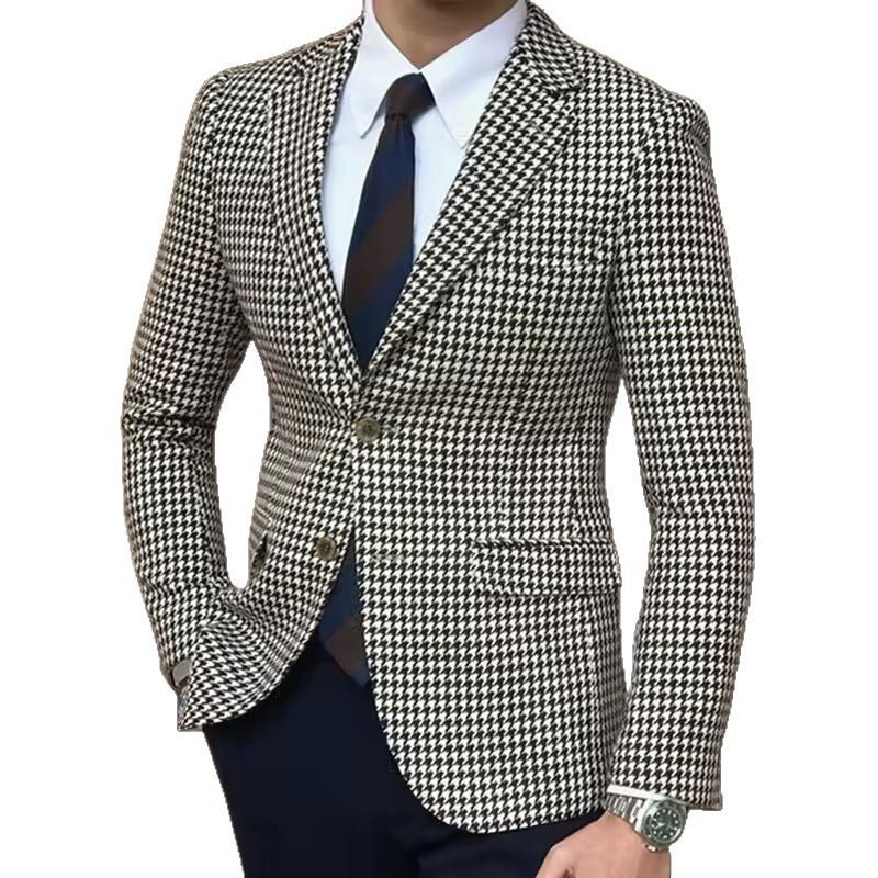 Mens Slim-Fit Single-Breasted Suit In A Fashionable Houndstooth Pattern