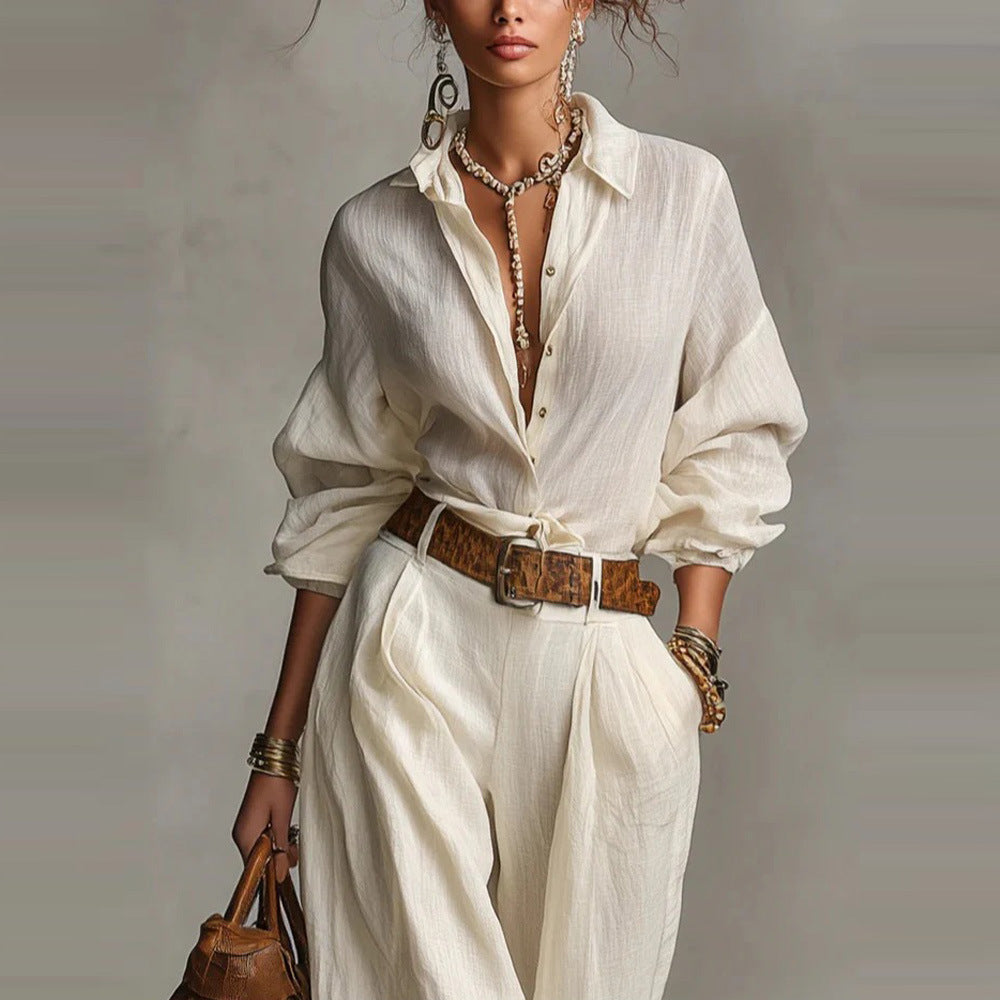 Two-piece Set Featuring A Long-sleeve Shirt With Pocket And Button Detailing