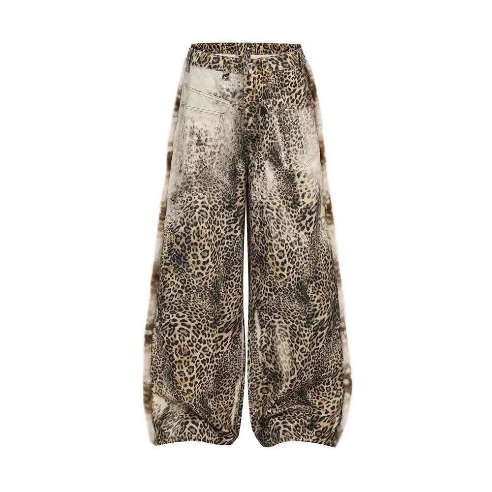 Leopard-Print American-Style Street Denim Jeans For Men