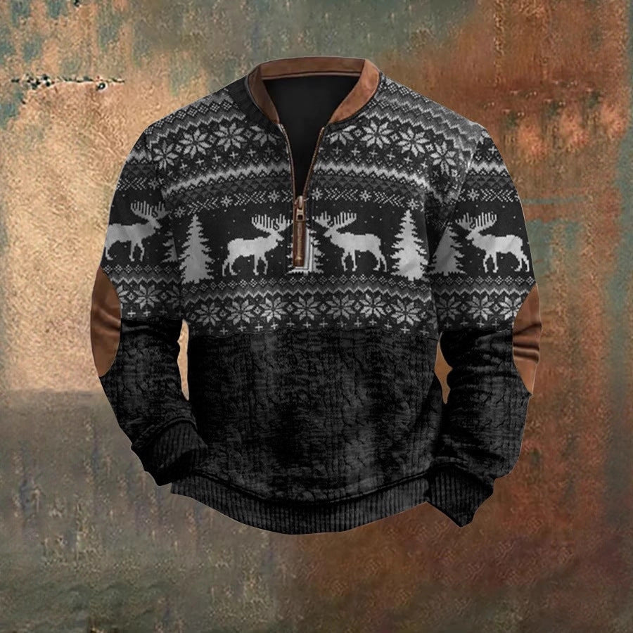 Sweatshirt With Digital Print Mens Half-Zip Hoodie Printed Top