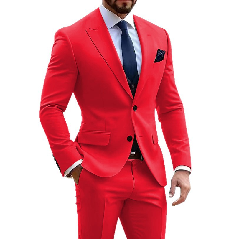 Mens Formal Business-Casual Slim-Fit Two-Piece Suit For Meetings