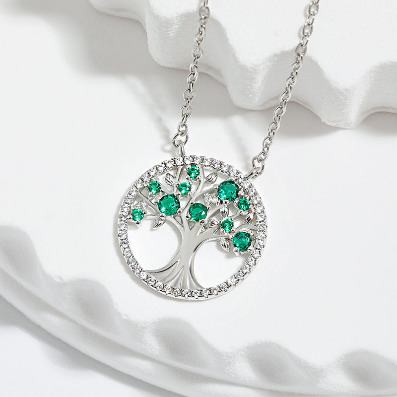 Womens Hollow Color Zircon Tree Of Life Necklace