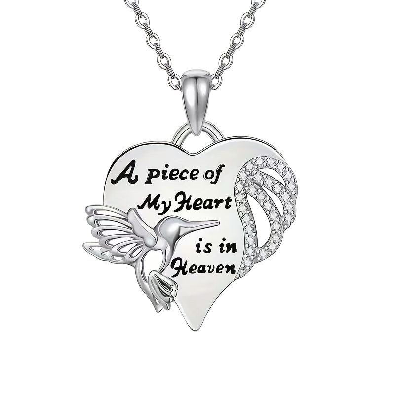 Hummingbird Diamond-Encrusted Heart Necklace A Stylish Versatile Pendant Necklace