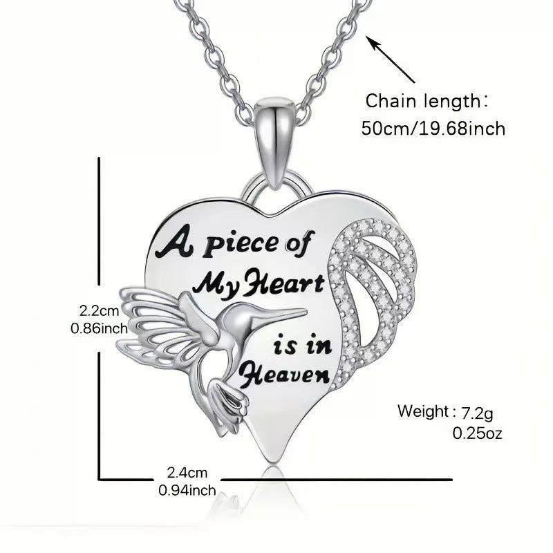 Hummingbird Diamond-Encrusted Heart Necklace A Stylish Versatile Pendant Necklace