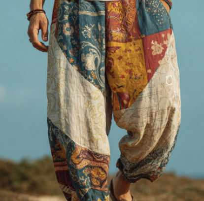 Mens Casual 3D-Printed Loose Straight-Leg Pants