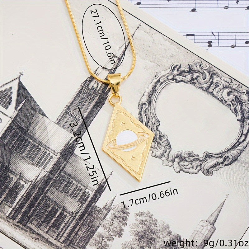 Creative Sun Moon And Planet Double Sided Diamond Shaped Pendant Necklace