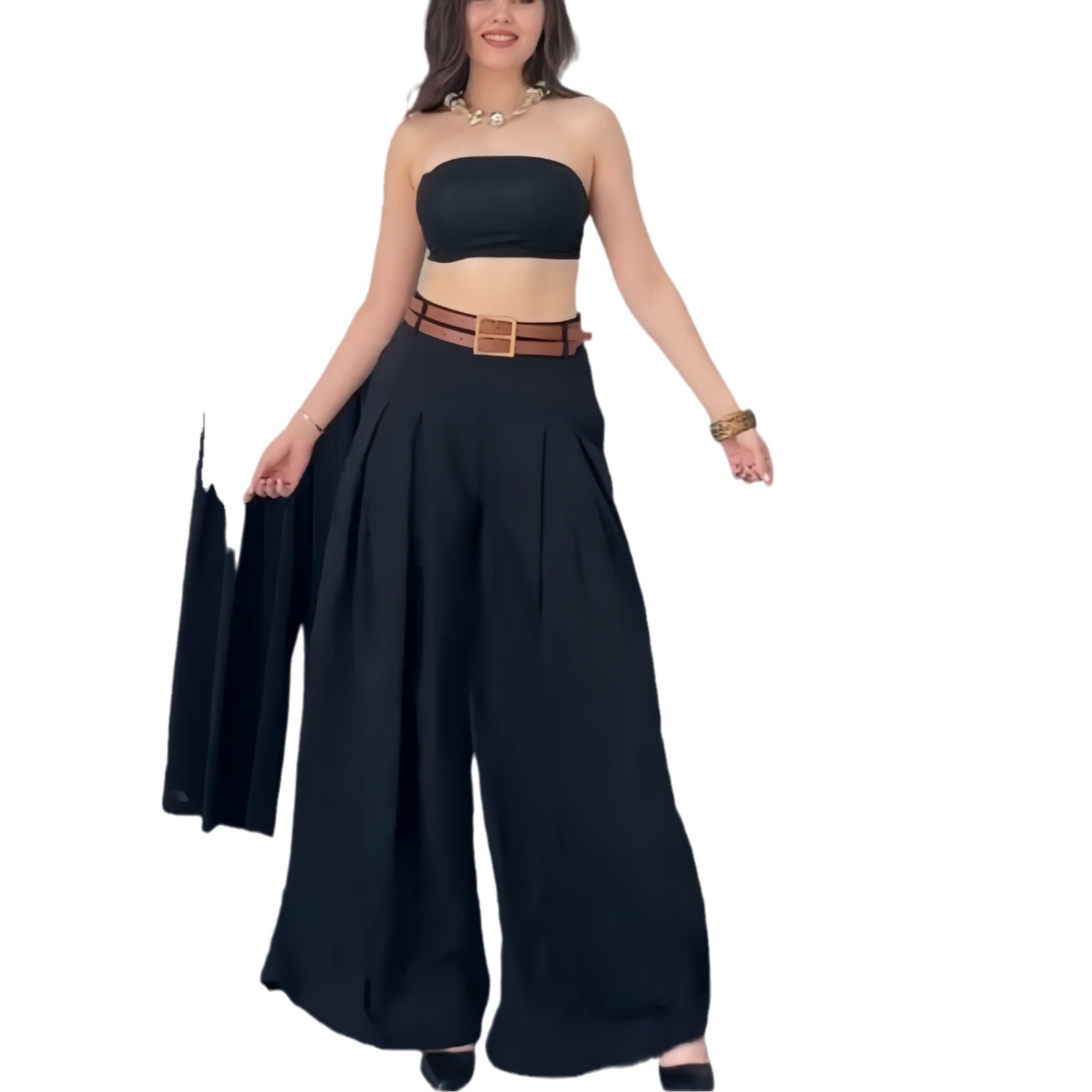 Womens Stylish High-waisted Wide-leg Pants With An Elasticized Back Waist