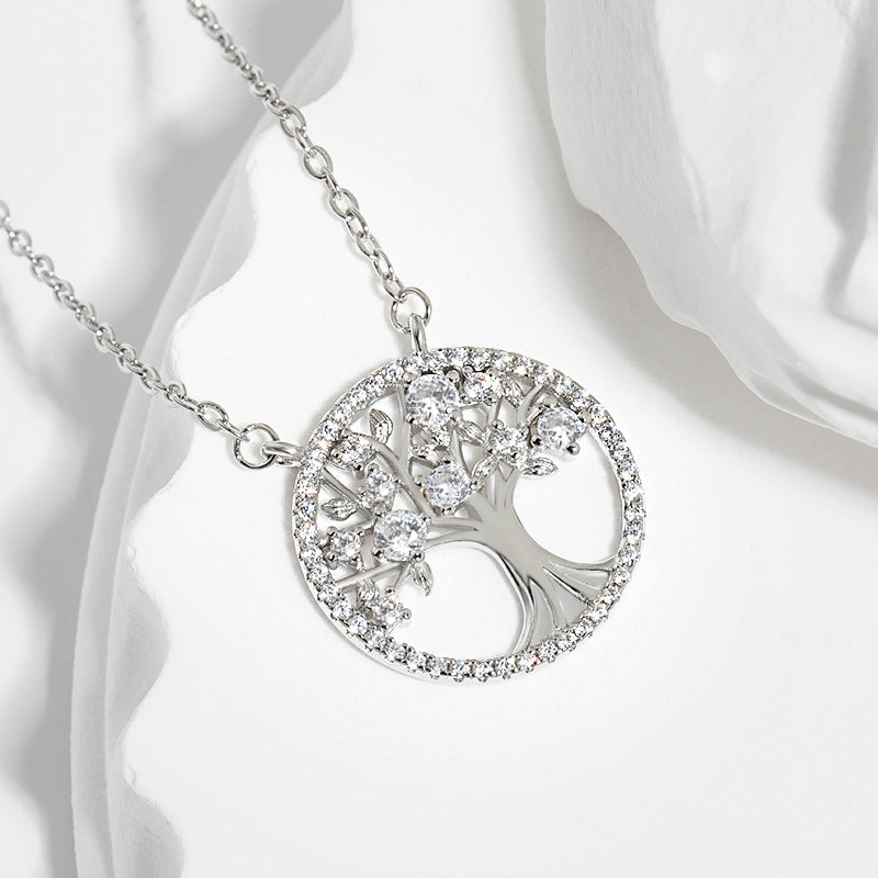 Womens Hollow Color Zircon Tree Of Life Necklace