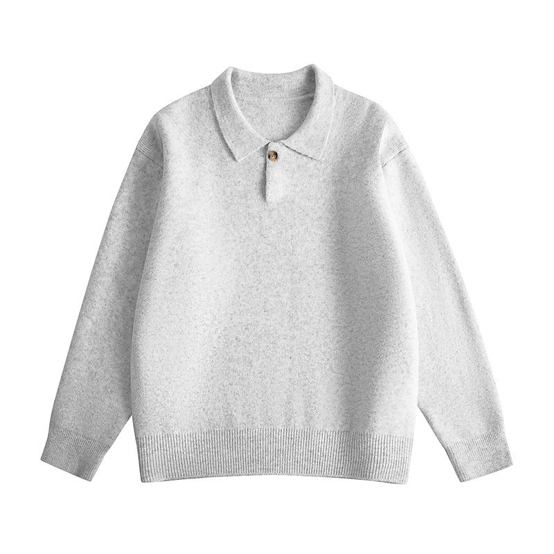 Retro Polo-collar Relaxed-fit Laid-back Single-button Sweater