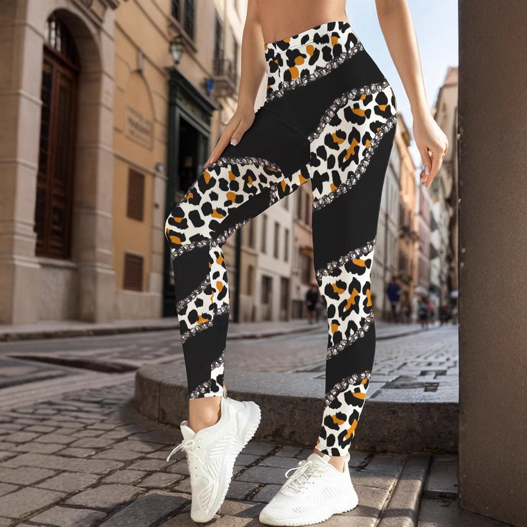 Rosed-print Leggings For Casual Wear In European And American Styles