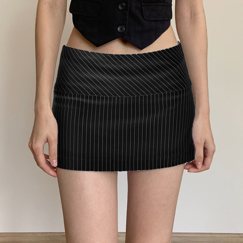 Simple Casual Low-rise Sexy Striped Skirt