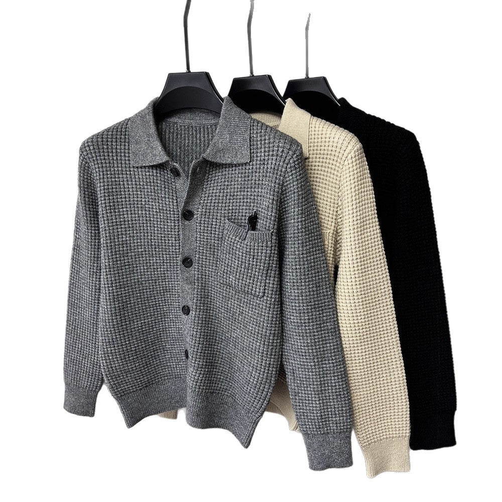 Casual Solid-Color Pocket Lapel Knit Sweater Coat