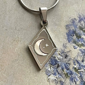 Creative Sun Moon And Planet Double Sided Diamond Shaped Pendant Necklace