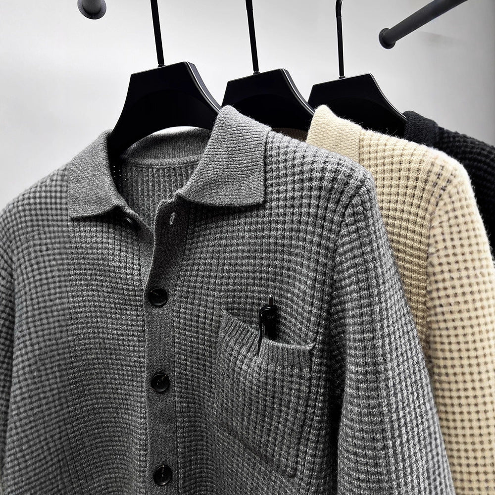 Casual Solid-Color Pocket Lapel Knit Sweater Coat