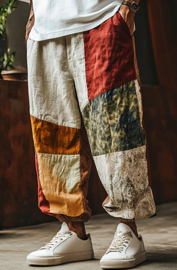 Mens Casual 3D-Printed Loose Straight-Leg Pants