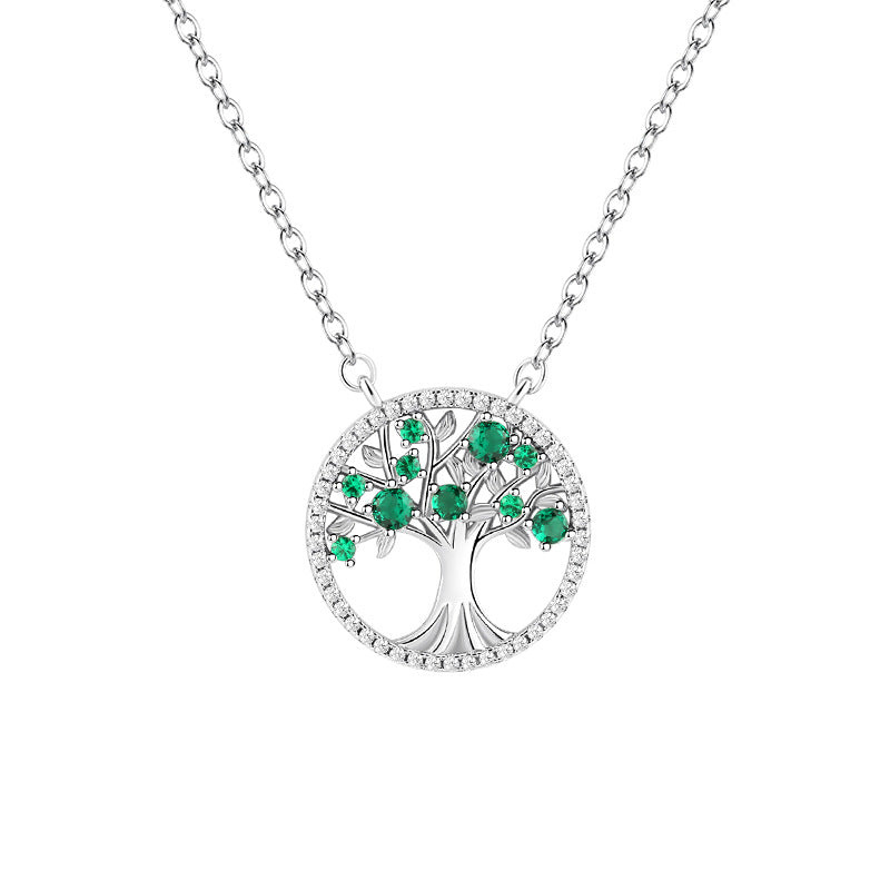 Womens Hollow Color Zircon Tree Of Life Necklace