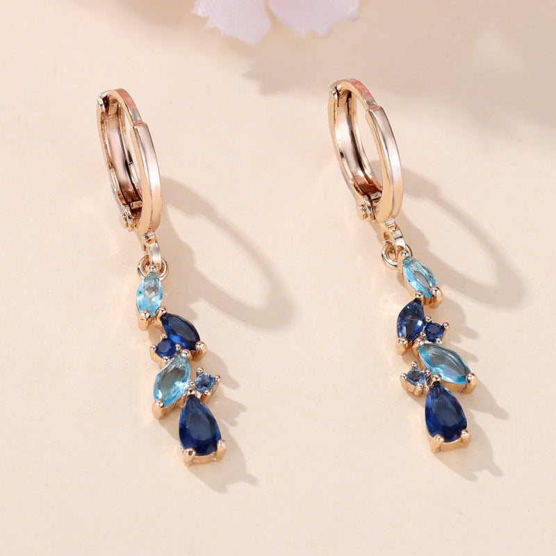 Champagne Gold Horse-Eye Aquamarine Diamond Earrings