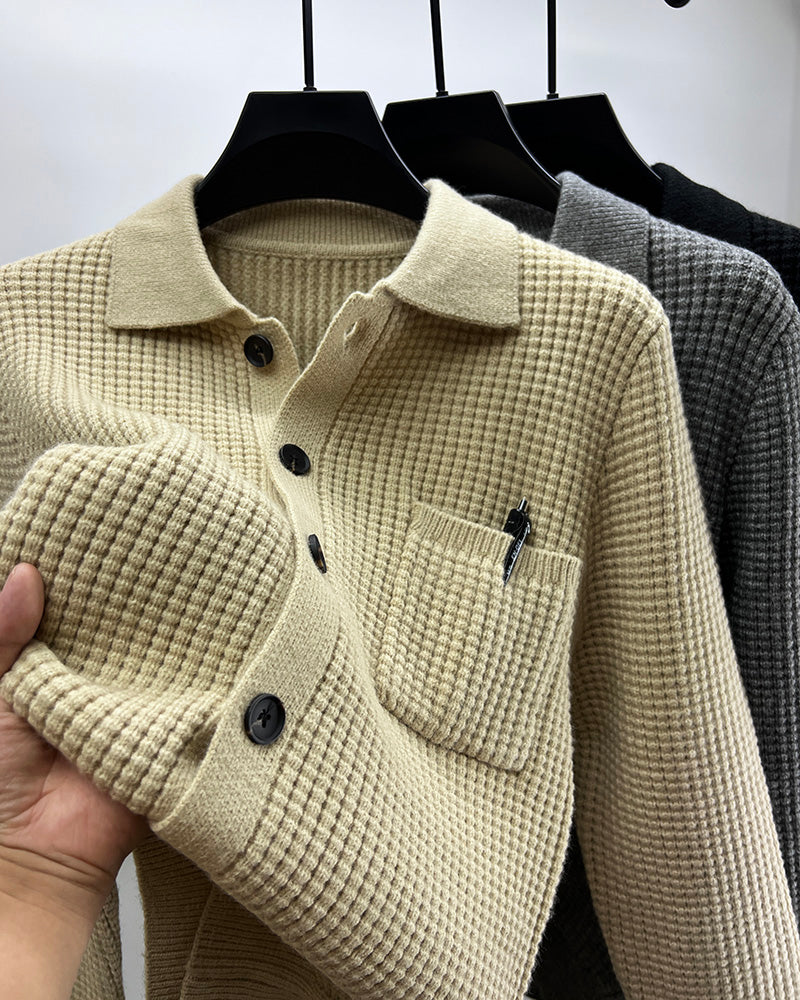 Casual Solid-Color Pocket Lapel Knit Sweater Coat