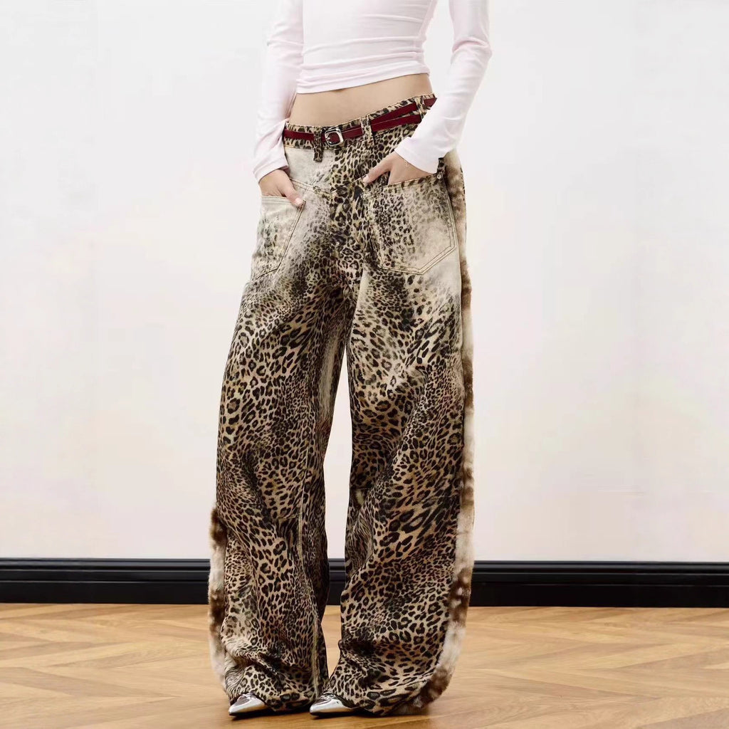 Leopard-Print American-Style Street Denim Jeans For Men