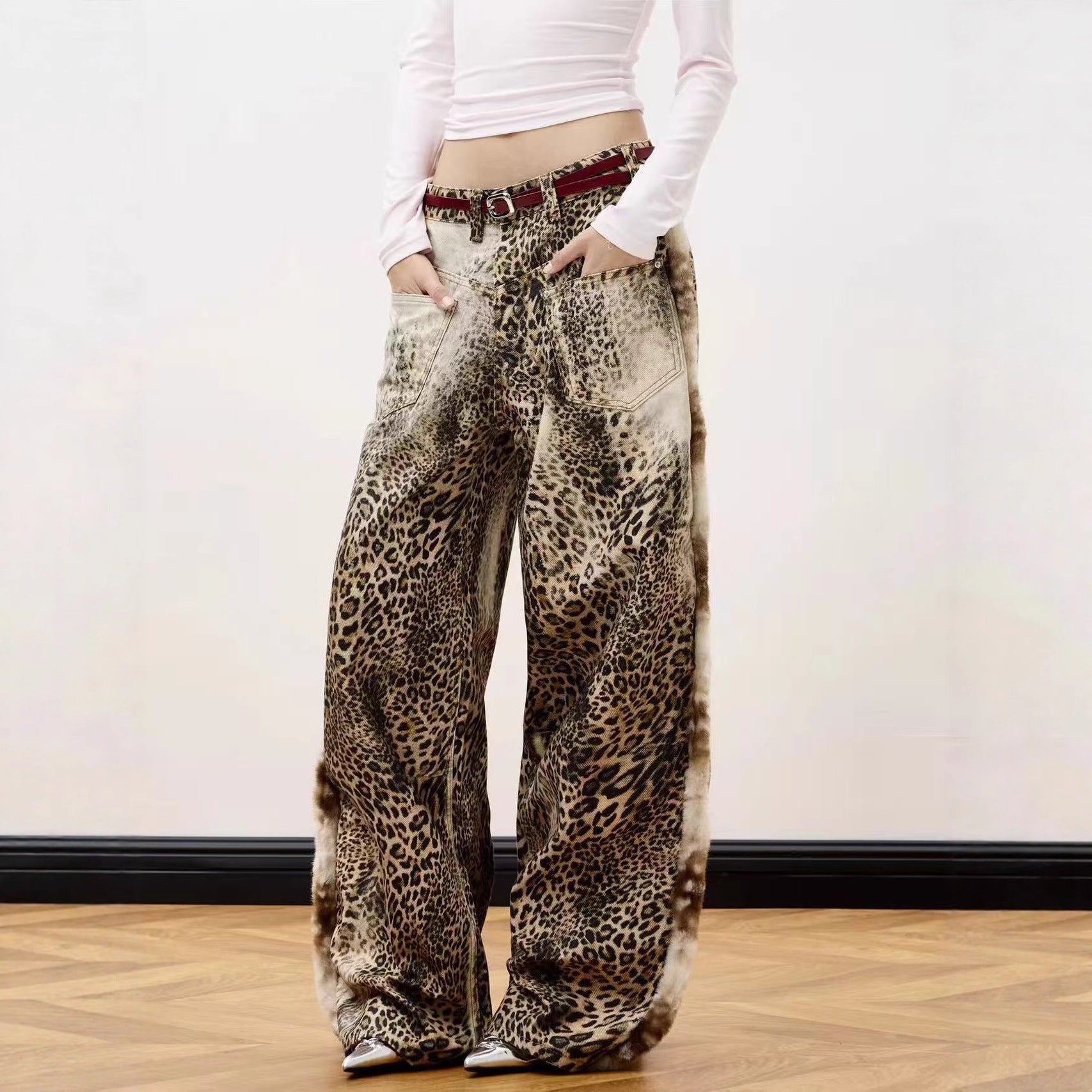 Leopard-Print American-Style Street Denim Jeans For Men