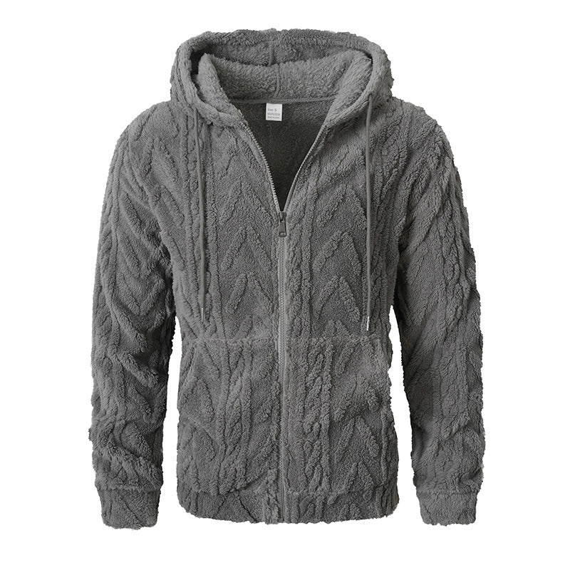 Textured Casual Hooded Top Cardigan Sweatshirt Jacket