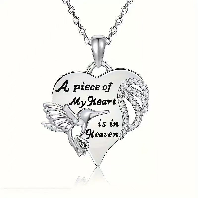 Hummingbird Diamond-Encrusted Heart Necklace A Stylish Versatile Pendant Necklace