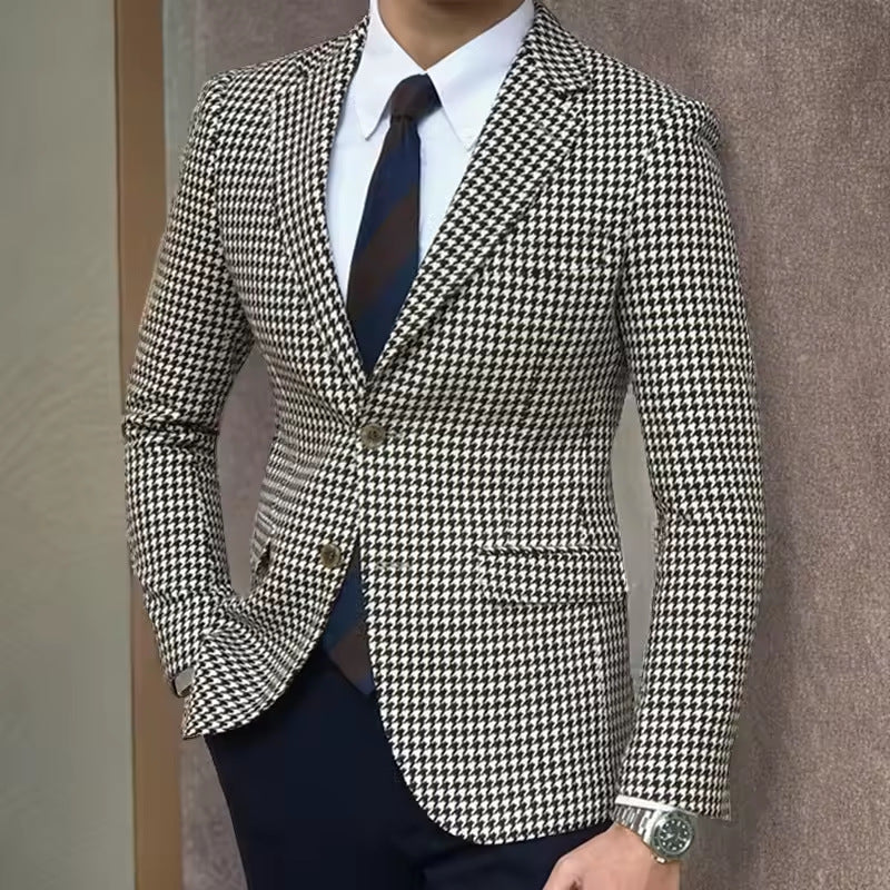 Mens Slim-Fit Single-Breasted Suit In A Fashionable Houndstooth Pattern