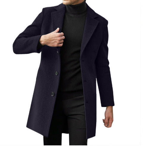 Mens Mid-length Long-sleeve Wool Coat Autumnwinter Wool Outerwear