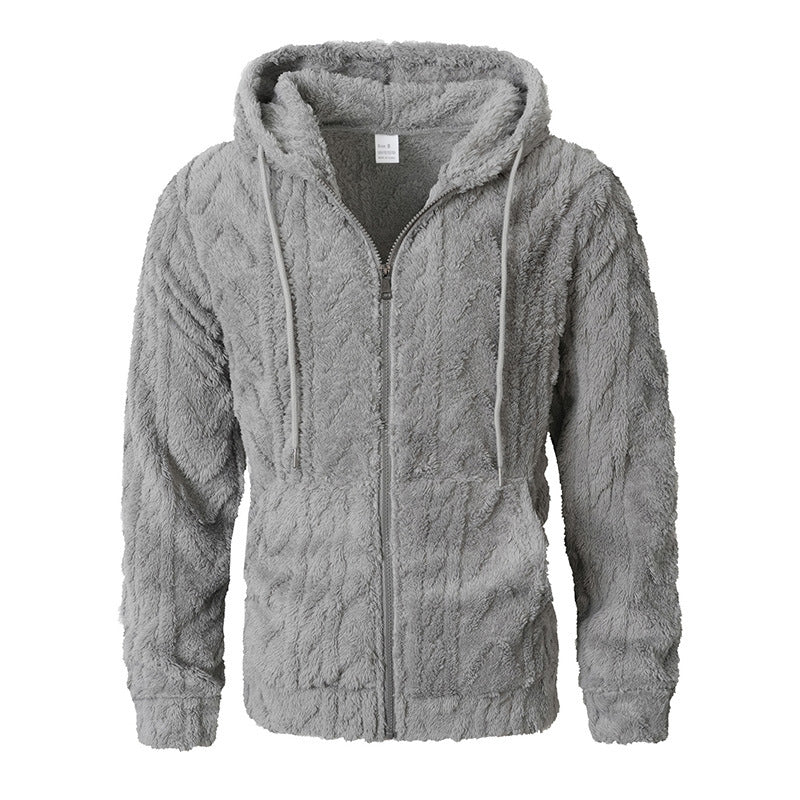 Textured Casual Hooded Top Cardigan Sweatshirt Jacket