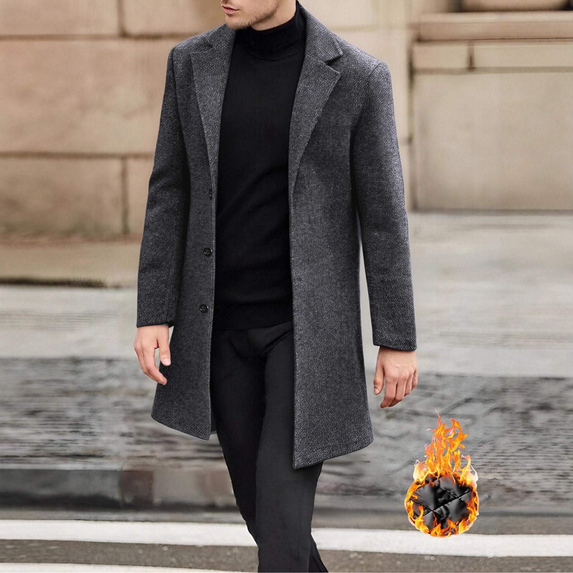 Single Breasted Lapel Windbreaker Woolen Coat