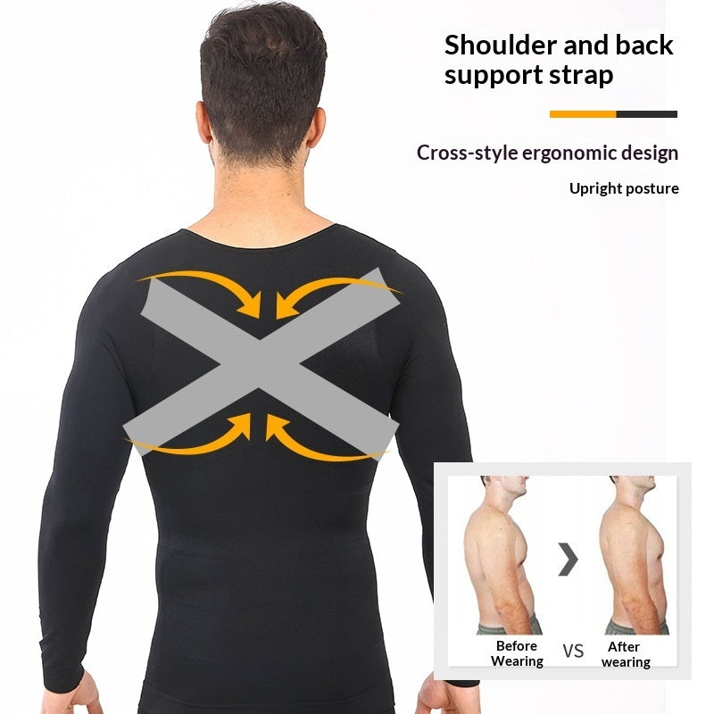 Mens Tummy-Control Shapewear Body-Shaping Sports Compression Shirt