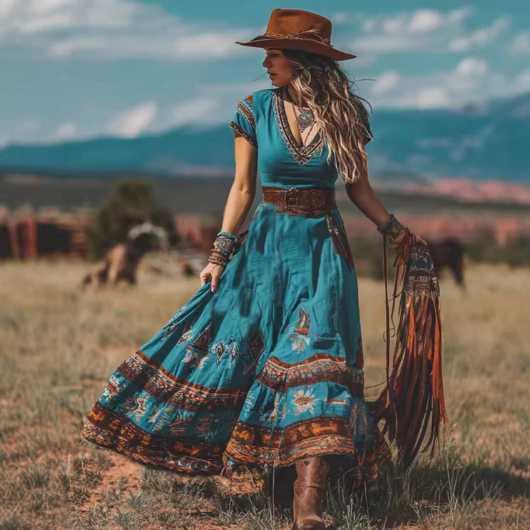 Stylish Trendy Retro Western-style Womens Dress