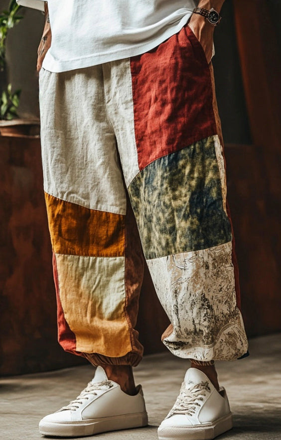 Mens Casual 3D-Printed Loose Straight-Leg Pants