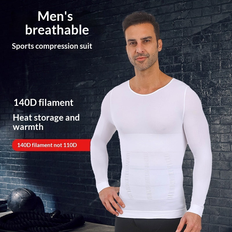 Mens Tummy-Control Shapewear Body-Shaping Sports Compression Shirt